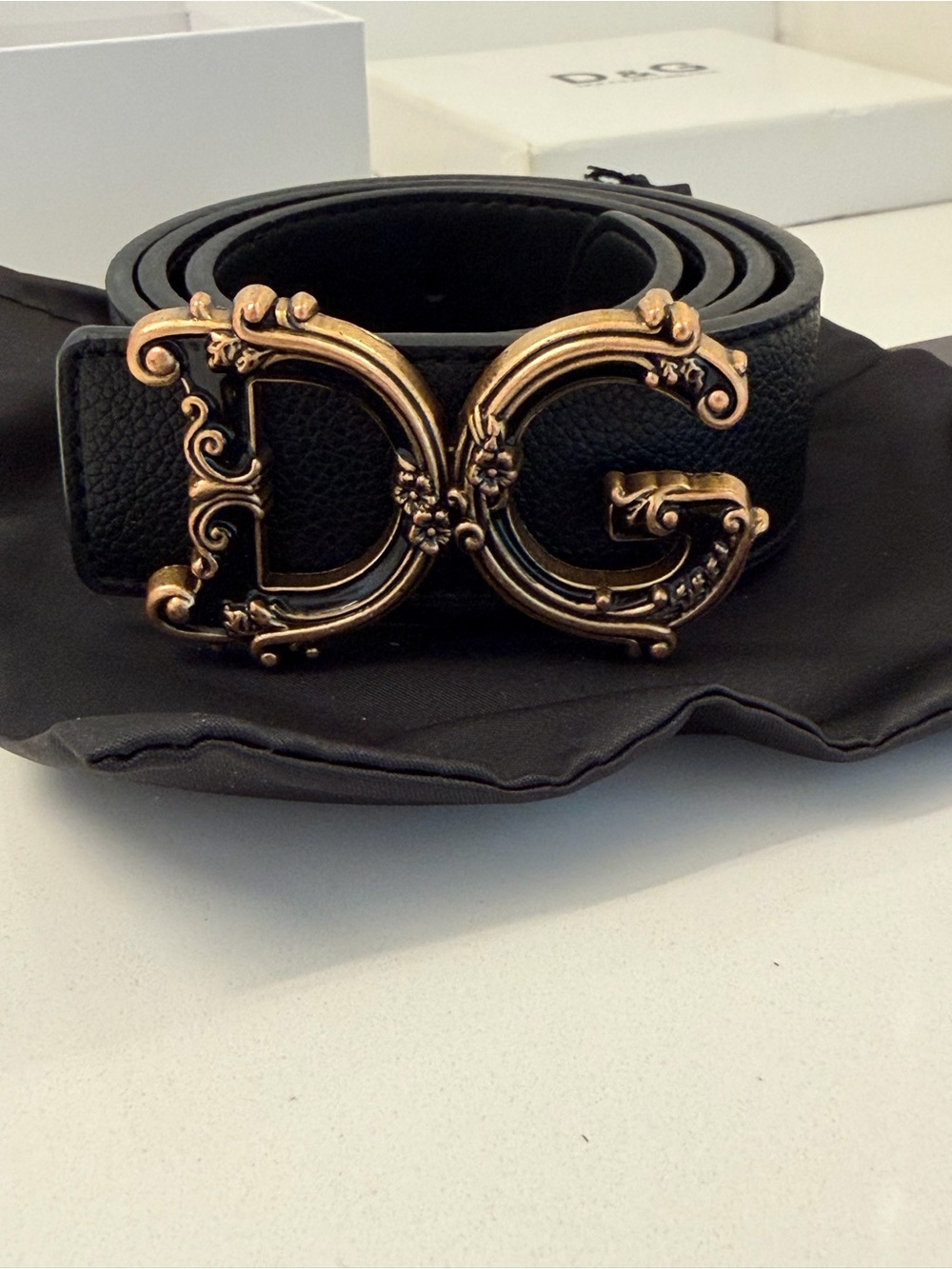 Dolce & Gabbana D&G Black Leather Ornate DG Buckle Belt - Picture 2 of 8